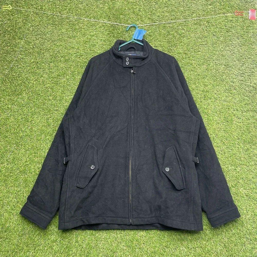 Polo Ralph Lauren Wool Jacket Mens Medium Black Bomber Full Zip Button Collar